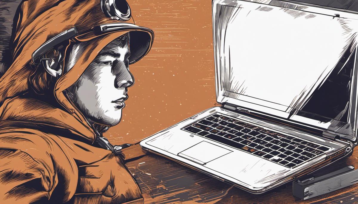 Ilustração de um laptop com dinheiro ao redor, representando a monetização da tecnologia